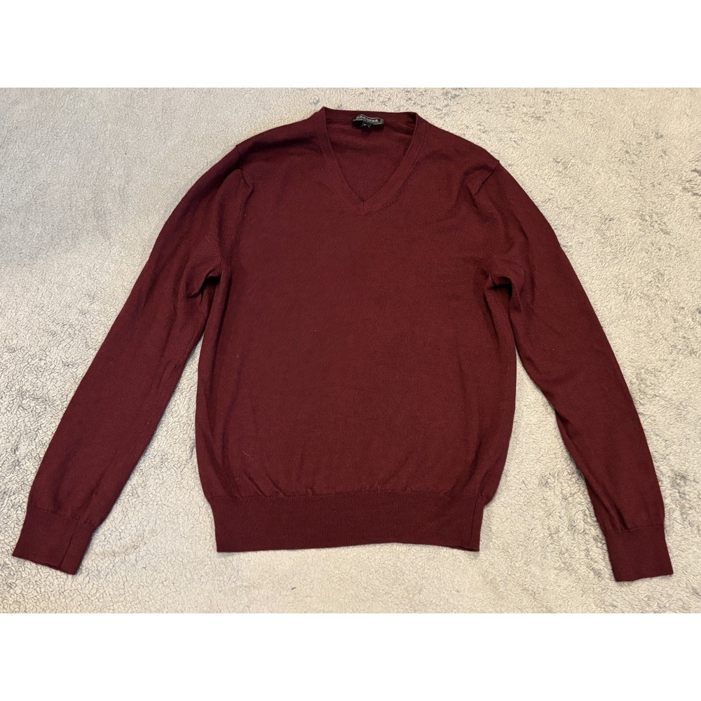 Express Merino Wool Sweater Men's Medium Extra Fine V-Neck Red Preppy Knit